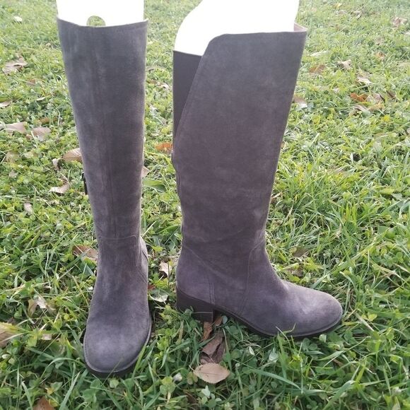 Lucky Brand Hanover Knee High Riding Equestrian Tall Boots 6 Gray Suede Leather - Picture 1 of 10